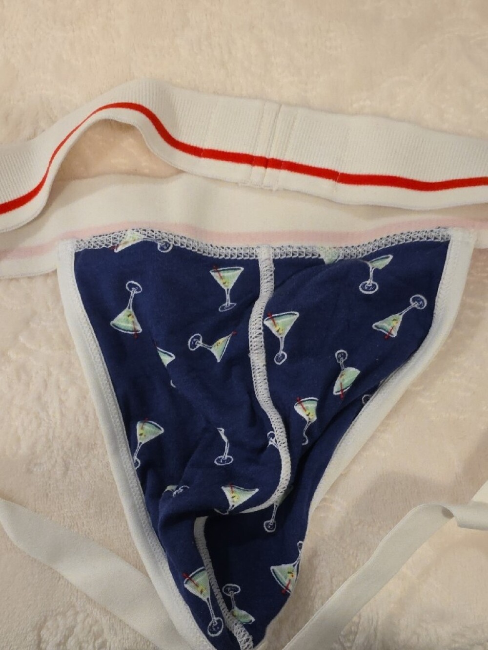 Mosmann Navy Martini-Print Men's Jockstrap - White Waistband - Picture 3 of 4